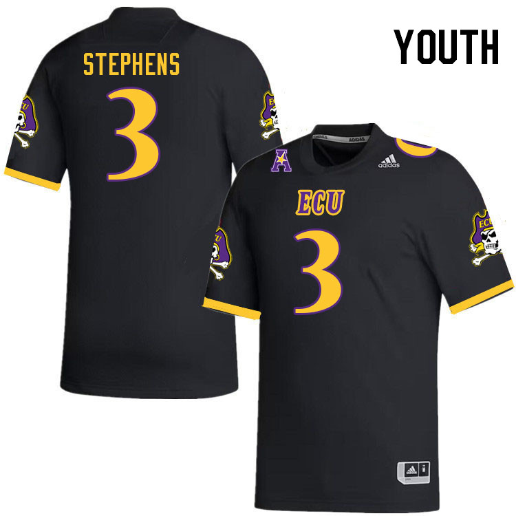 Youth #3 Chad Stephens ECU Pirates 2023 College Football Jerseys Stitched-Black